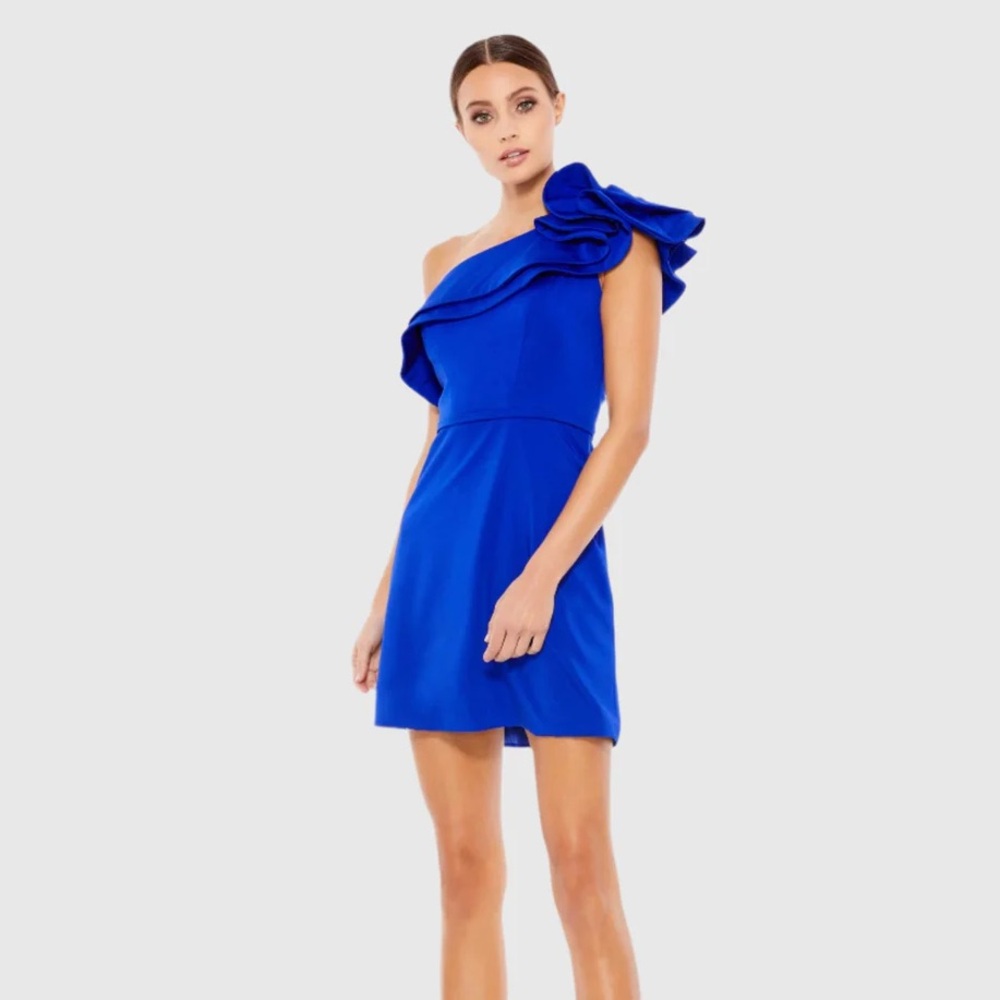IEENA FOR MAC DUGGAL
One Shoulder Ruffle Mini Dress- blue size 10